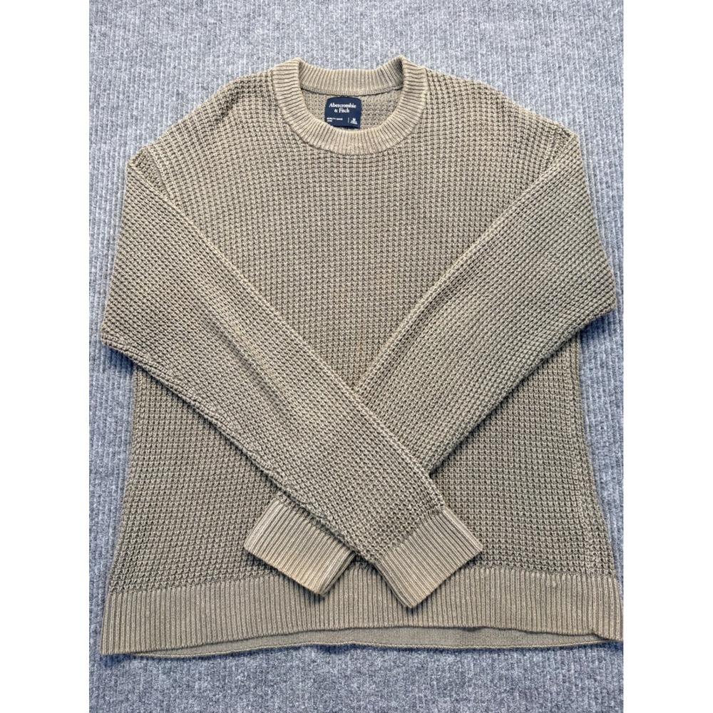Abercrombie & Fitch Mens Waffle Knit Crewneck Sweater Olive Green Size M